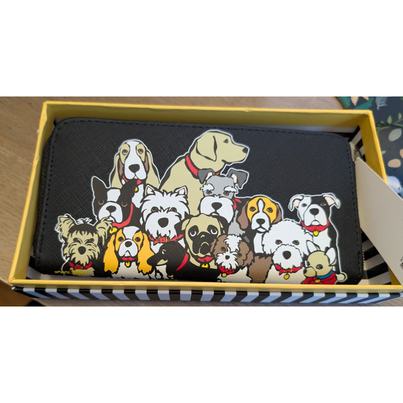 MARC TETRO Large Black Wallet Faux Leather ALL DOGS NEW NWT and box - Picture 1 of 5